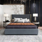 Letto a Piattaforma a LED Illuminato con Rifiniture Dorate e Cassetto ai Piedi – Grigio/Bianco