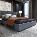 Letto a Piattaforma a LED Illuminato con Rifiniture Dorate e Cassetto ai Piedi – Grigio/Bianco
