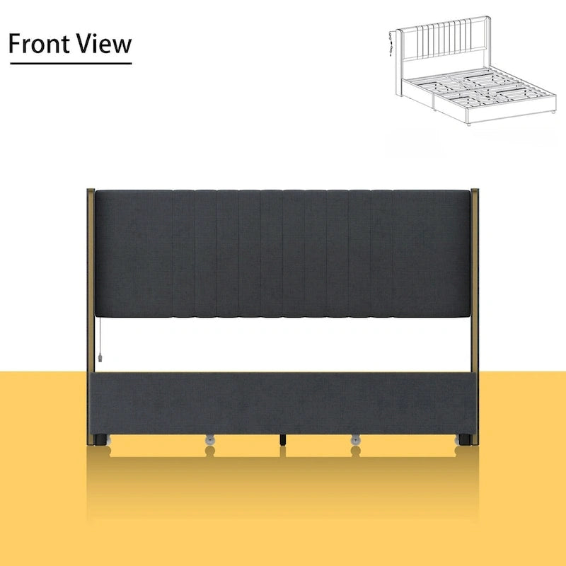 Letto a Piattaforma a LED Illuminato con Rifiniture Dorate e Cassetto ai Piedi – Grigio/Bianco