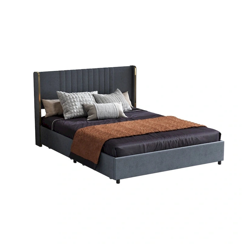 Letto a Piattaforma a LED Illuminato con Rifiniture Dorate e Cassetto ai Piedi – Grigio/Bianco