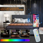 Letto a Piattaforma a LED Illuminato con Rifiniture Dorate e Cassetto ai Piedi – Grigio/Bianco