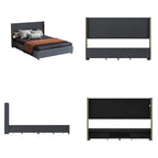 Letto a Piattaforma a LED Illuminato con Rifiniture Dorate e Cassetto ai Piedi – Grigio/Bianco