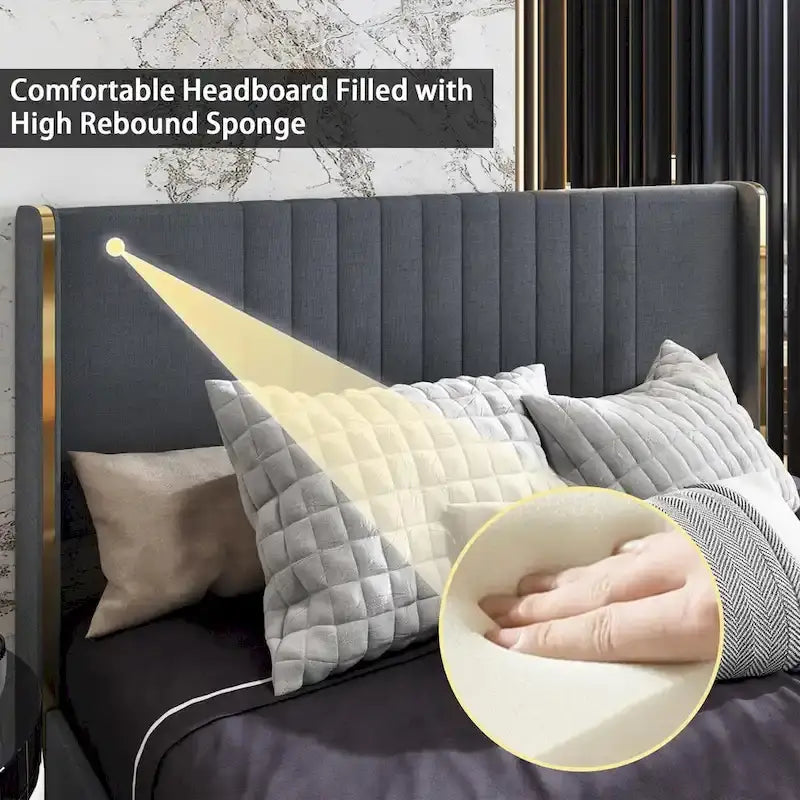Letto a Piattaforma a LED Illuminato con Rifiniture Dorate e Cassetto ai Piedi – Grigio/Bianco