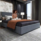 Letto a Piattaforma a LED Illuminato con Rifiniture Dorate e Cassetto ai Piedi – Grigio/Bianco
