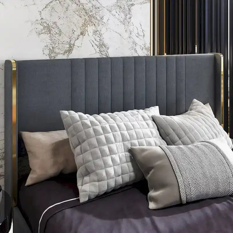 Letto a Piattaforma a LED Illuminato con Rifiniture Dorate e Cassetto ai Piedi – Grigio/Bianco