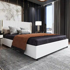 Letto a Piattaforma a LED Illuminato con Rifiniture Dorate e Cassetto ai Piedi – Grigio/Bianco