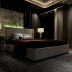 Letto a Piattaforma a LED Illuminato con Rifiniture Dorate e Cassetto ai Piedi – Grigio/Bianco