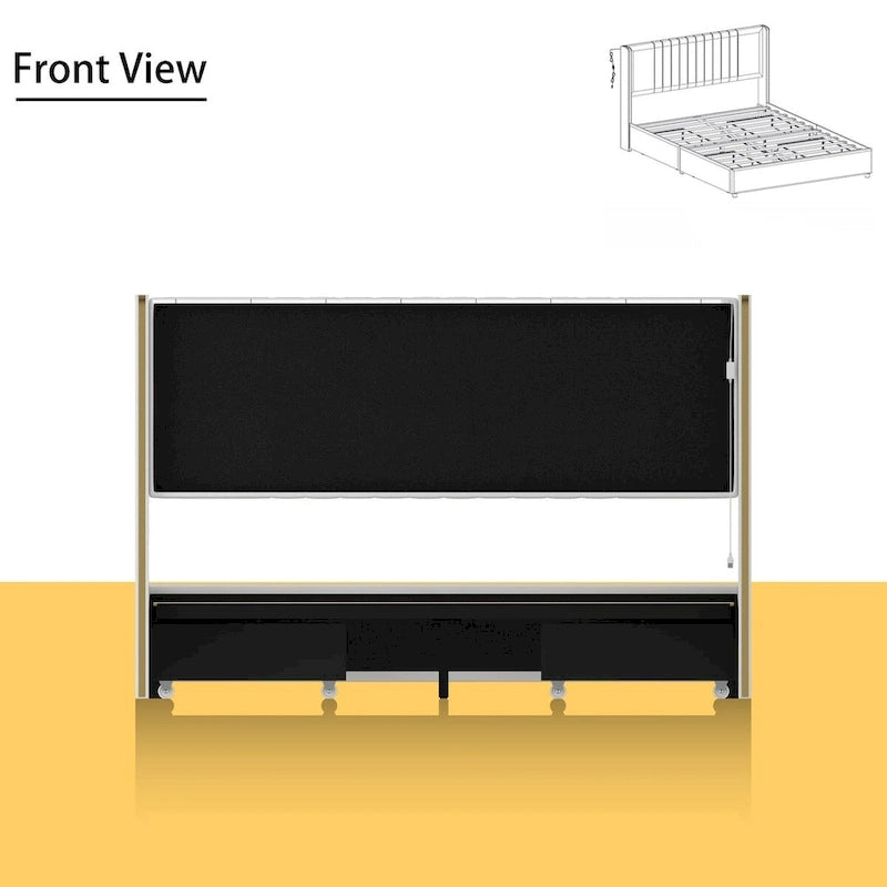 Letto a Piattaforma a LED Illuminato con Rifiniture Dorate e Cassetto ai Piedi – Grigio/Bianco