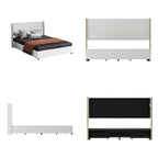 Letto a Piattaforma a LED Illuminato con Rifiniture Dorate e Cassetto ai Piedi – Grigio/Bianco