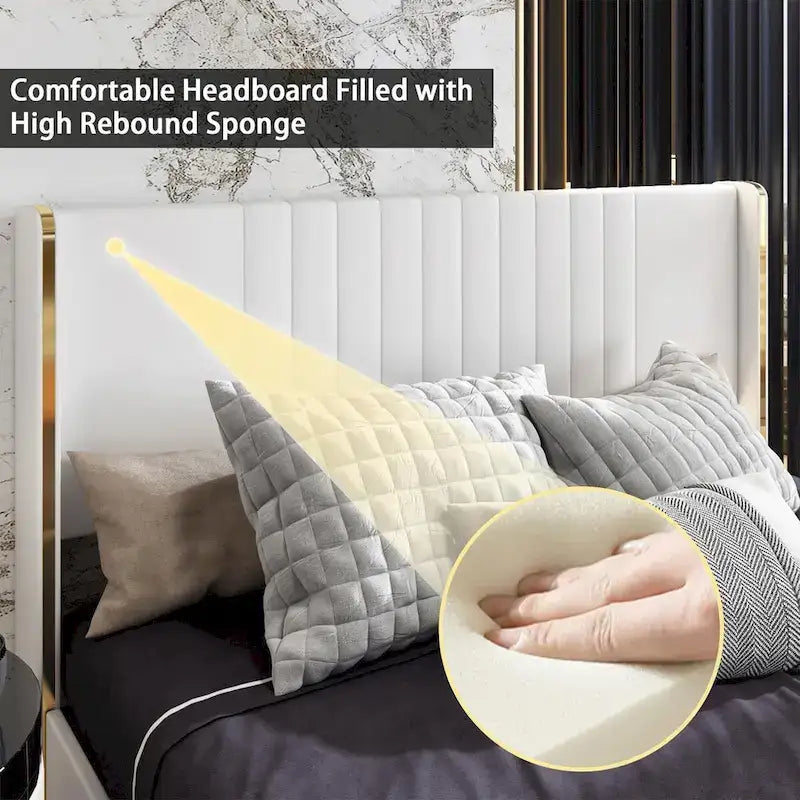 Letto a Piattaforma a LED Illuminato con Rifiniture Dorate e Cassetto ai Piedi – Grigio/Bianco