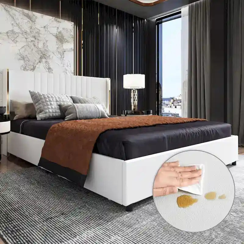 Letto a Piattaforma a LED Illuminato con Rifiniture Dorate e Cassetto ai Piedi – Grigio/Bianco