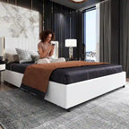 Letto a Piattaforma a LED Illuminato con Rifiniture Dorate e Cassetto ai Piedi – Grigio/Bianco