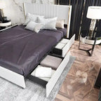 Letto a Piattaforma a LED Illuminato con Rifiniture Dorate e Cassetto ai Piedi – Grigio/Bianco