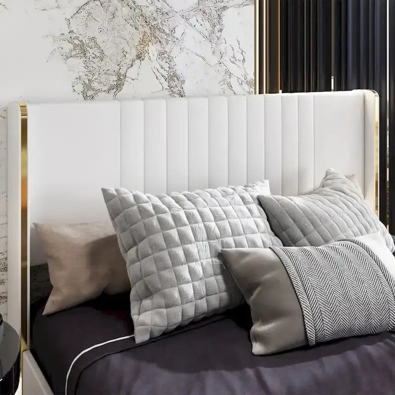 Letto a Piattaforma a LED Illuminato con Rifiniture Dorate e Cassetto ai Piedi – Grigio/Bianco