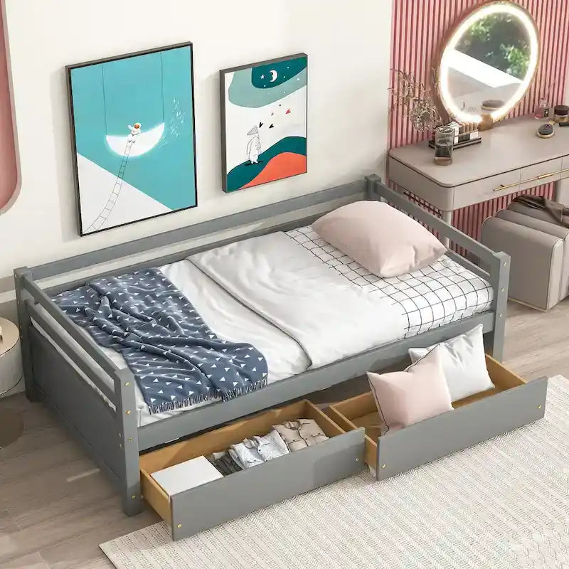 Divano Letto Singolo con 2 Cassetti Contenitore – Grigio