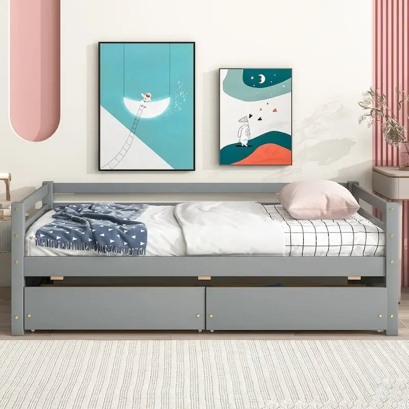 Divano Letto Singolo con 2 Cassetti Contenitore – Grigio