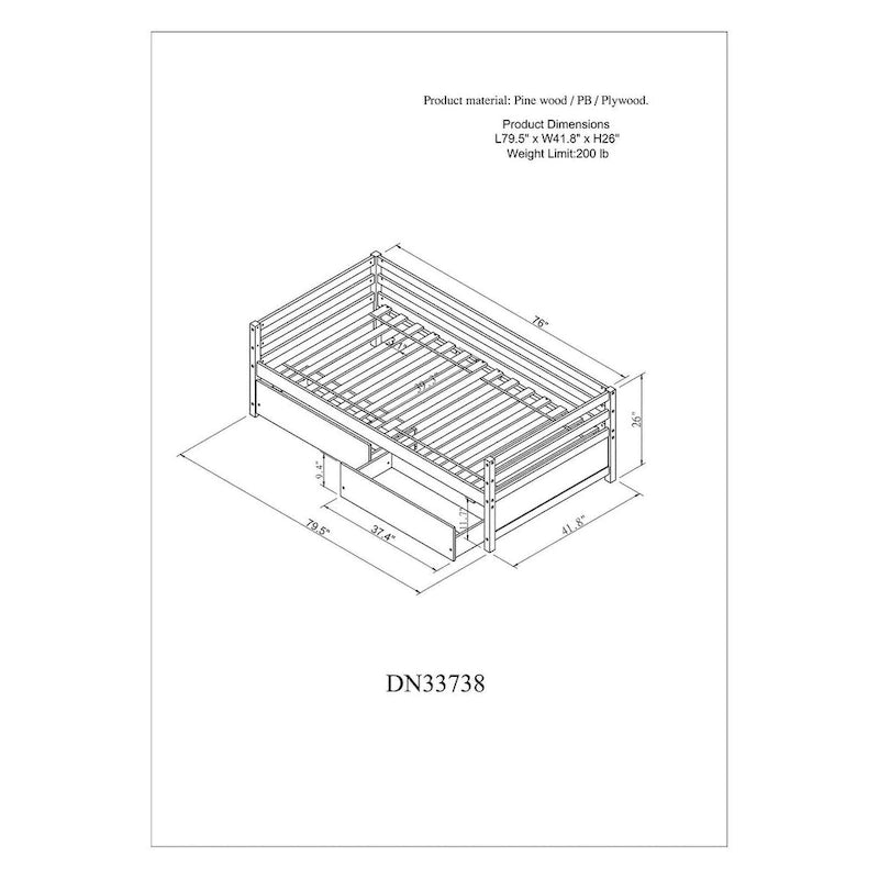Divano Letto Singolo con 2 Cassetti Contenitore – Grigio