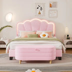 Letto a piattaforma a LED a forma di fiore con pouf contenitore – Matrimoniale, rosa