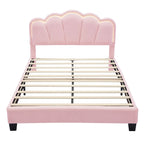 Letto a piattaforma a LED a forma di fiore con pouf contenitore – Matrimoniale, rosa