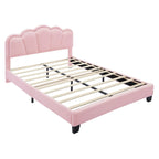 Letto a piattaforma a LED a forma di fiore con pouf contenitore – Matrimoniale, rosa