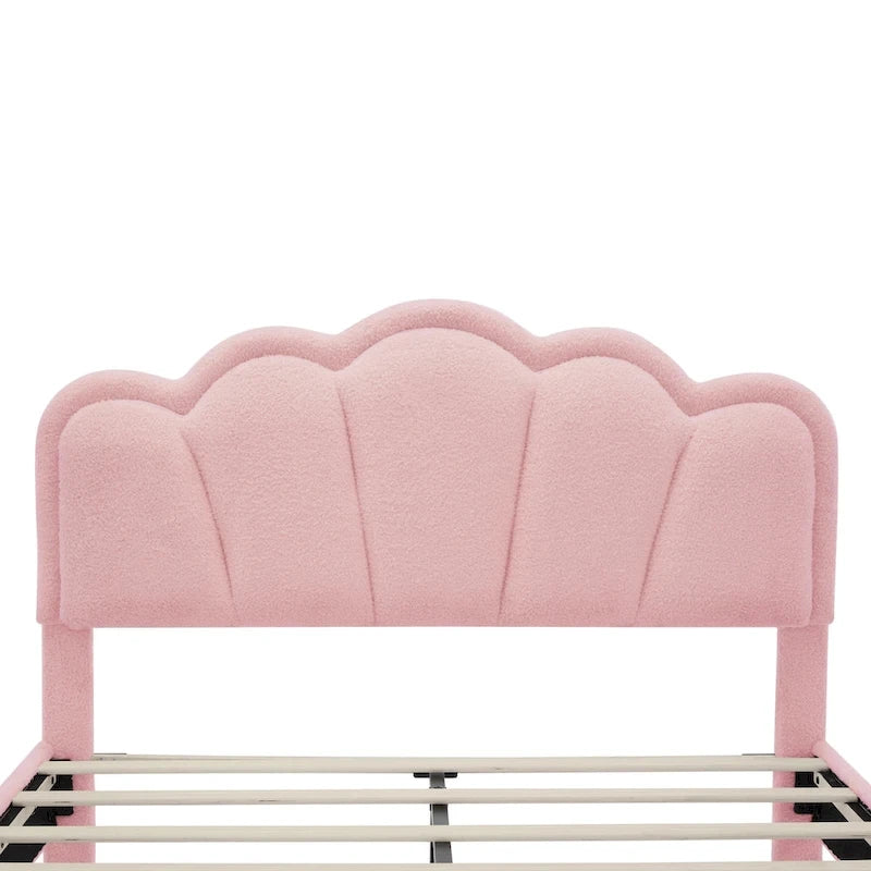 Letto a piattaforma a LED a forma di fiore con pouf contenitore – Matrimoniale, rosa