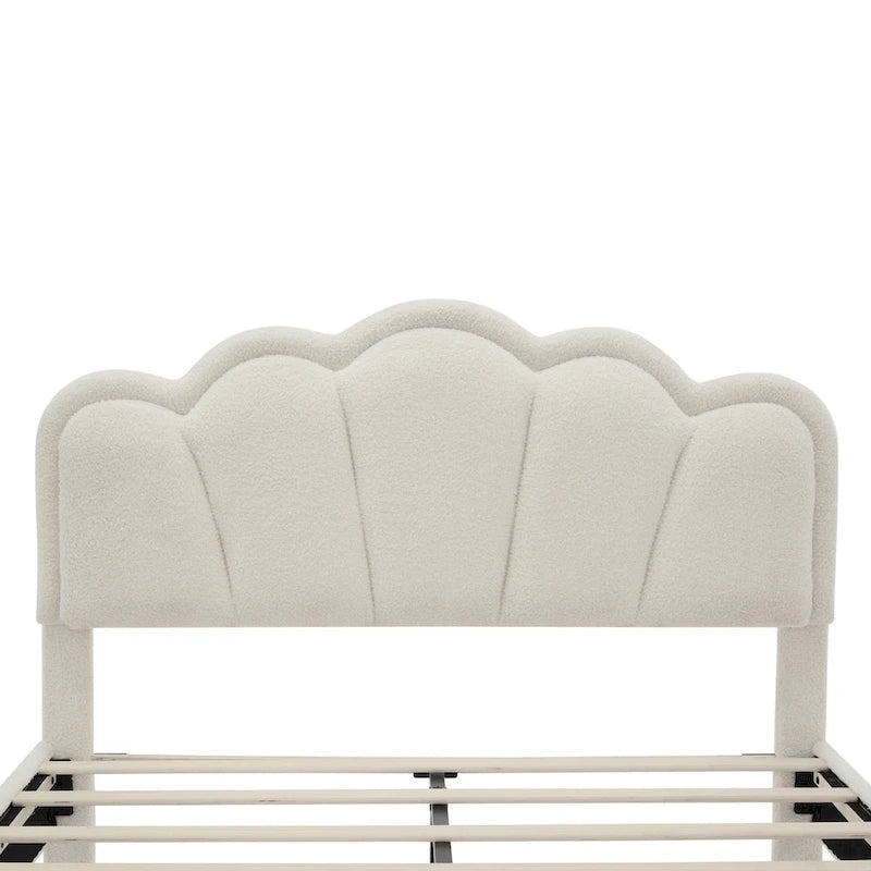 Letto a piattaforma a LED a forma di fiore con pouf contenitore – Matrimoniale, rosa