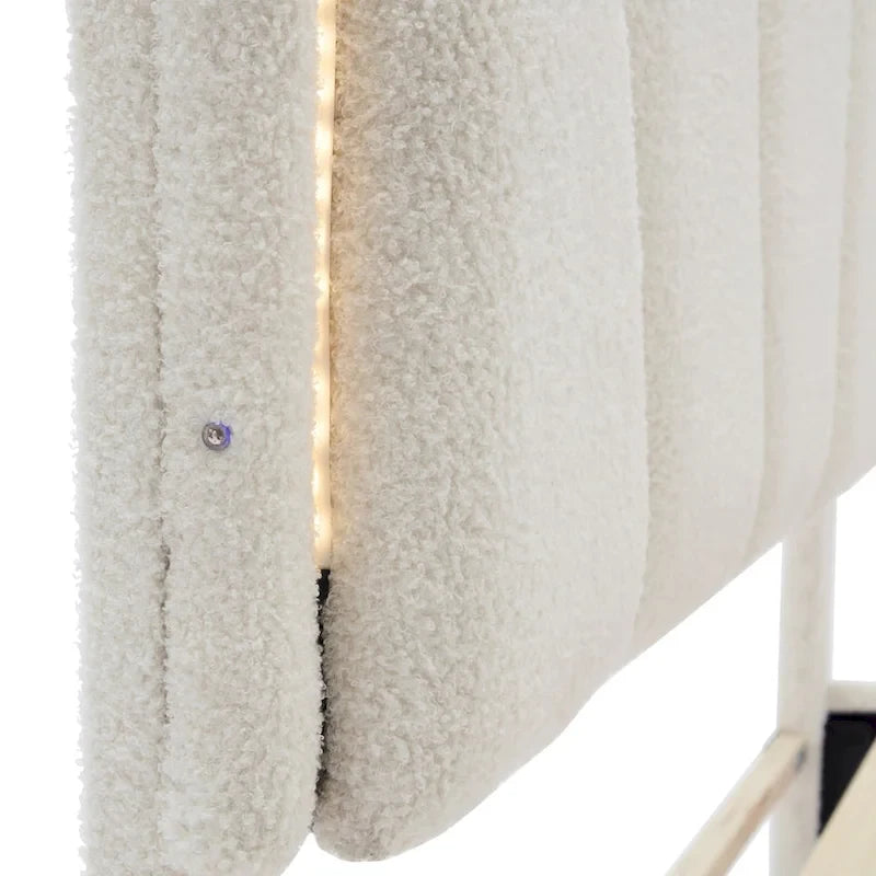 Letto a piattaforma a LED a forma di fiore con pouf contenitore – Matrimoniale, rosa