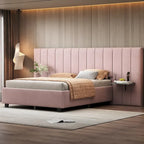 Letto a piattaforma imbottito in velluto con testiera grande – Matrimoniale francese/Matrimoniale standard