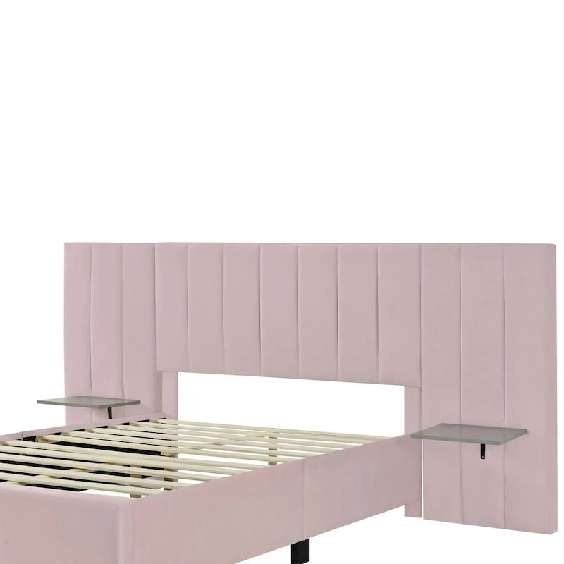 Letto a piattaforma imbottito in velluto con testiera grande – Matrimoniale francese/Matrimoniale standard