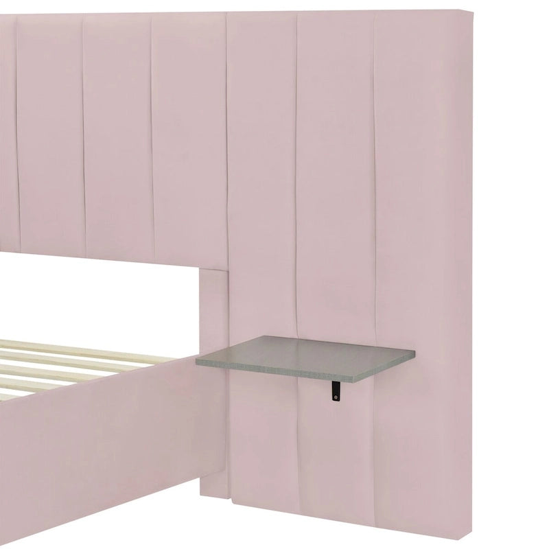 Letto a piattaforma imbottito in velluto con testiera grande – Matrimoniale francese/Matrimoniale standard