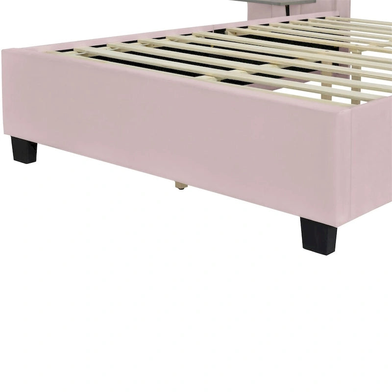 Letto a piattaforma imbottito in velluto con testiera grande – Matrimoniale francese/Matrimoniale standard