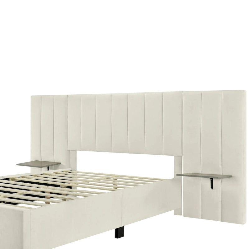 Letto a piattaforma imbottito in velluto con testiera grande – Matrimoniale francese/Matrimoniale standard