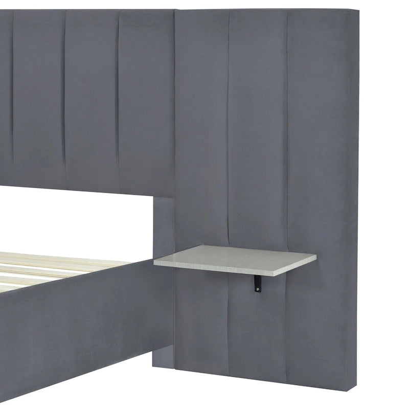 Letto a piattaforma imbottito in velluto con testiera grande – Matrimoniale francese/Matrimoniale standard
