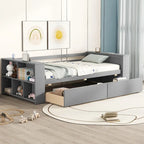 Divano Letto Singolo con Ripiani Laterali e 2 Cassetti Contenitore – Grigio