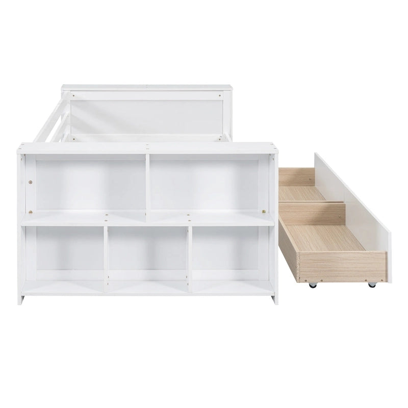 Divano Letto Singolo con Ripiani Laterali e 2 Cassetti Contenitore – Grigio