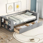 Divano Letto Singolo con Ripiani Laterali e 2 Cassetti Contenitore – Grigio