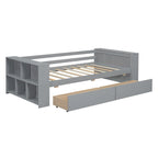 Divano Letto Singolo con Ripiani Laterali e 2 Cassetti Contenitore – Grigio