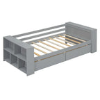 Divano Letto Singolo con Ripiani Laterali e 2 Cassetti Contenitore – Grigio