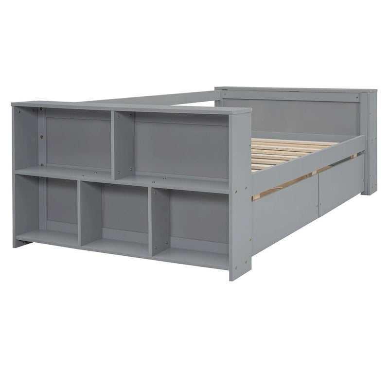 Divano Letto Singolo con Ripiani Laterali e 2 Cassetti Contenitore – Grigio