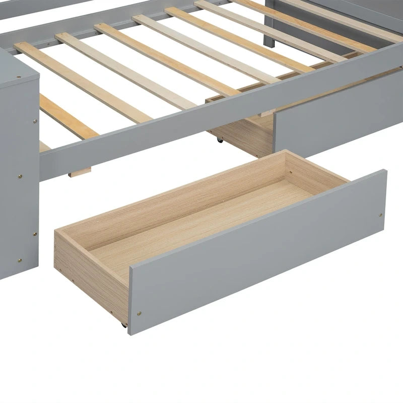 Divano Letto Singolo con Ripiani Laterali e 2 Cassetti Contenitore – Grigio
