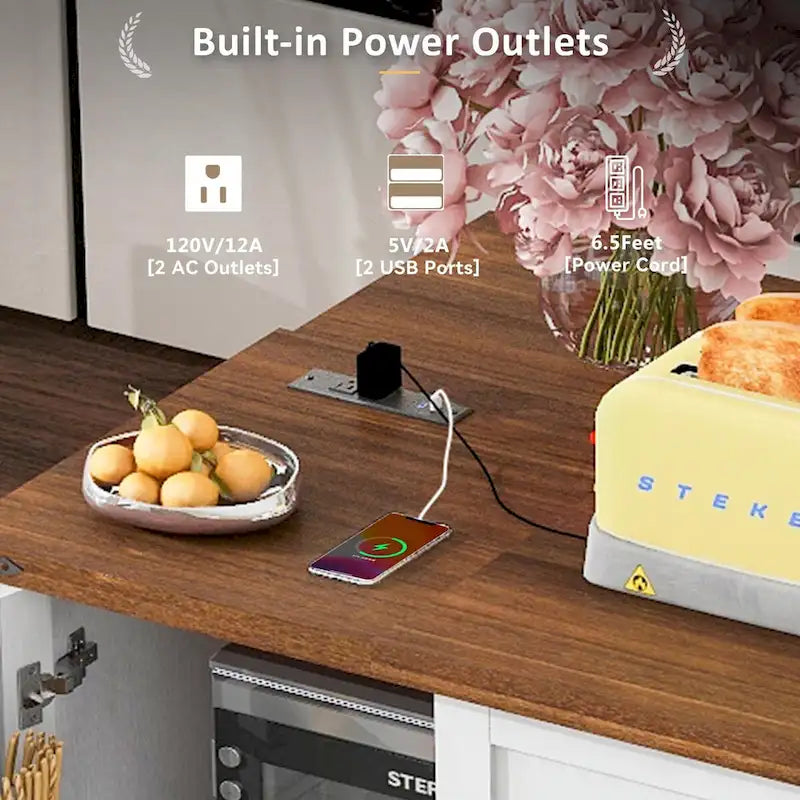 Grande isola cucina da fattoria su ruote con alimentazione elettrica e ribalta