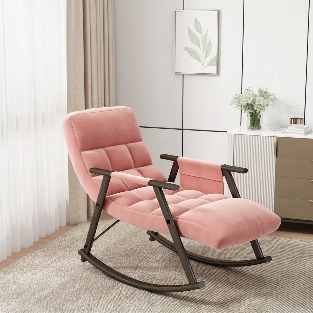 Casual Folding Rocking Chair,Lounge Rocking Chair Adjustable High Back and Foot Rest,Side Pockets Placed in Living Room Bedroom