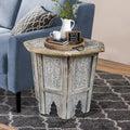Tavolino artigianale da 45 cm in stile rustico | Legno di mango intagliato, marrone anticato