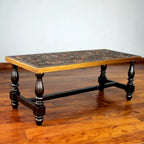 Handmade Andean Birds Hand Tooled Leather Brown Mohena Wood Coffee Table (Peru) - 18 H x 47 W x 19.75 D