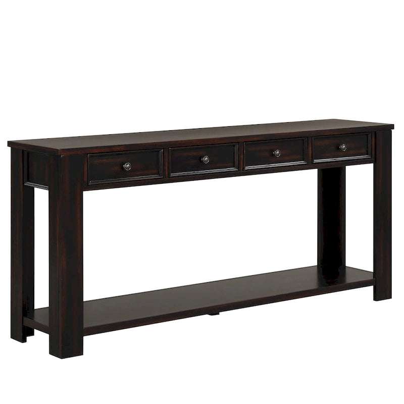Consolle vintage in legno di pino da 63" con 4 cassetti e ripiano inferiore