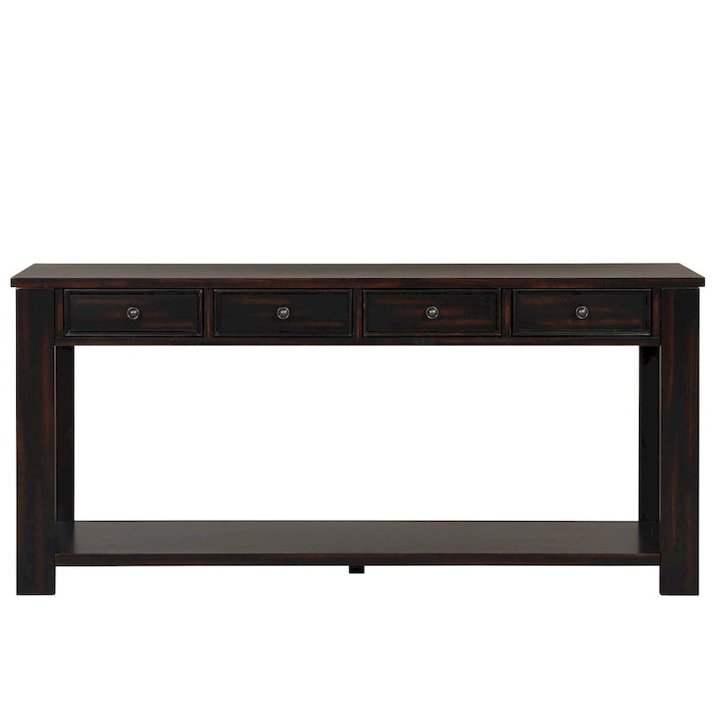 Consolle vintage in legno di pino da 63" con 4 cassetti e ripiano inferiore