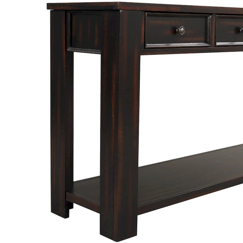 Consolle vintage in legno di pino da 63" con 4 cassetti e ripiano inferiore