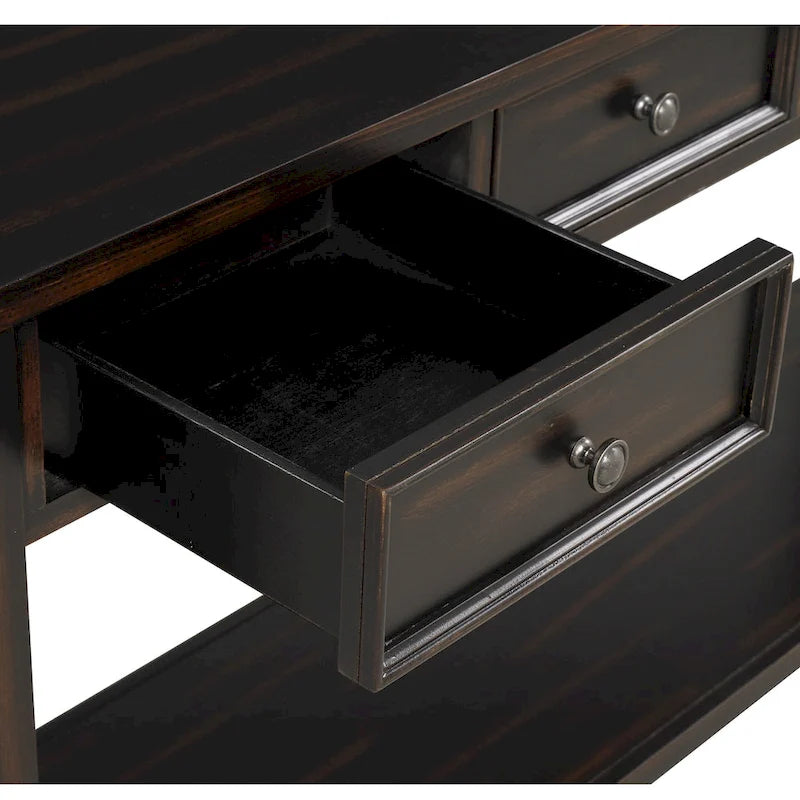 Consolle vintage in legno di pino da 63" con 4 cassetti e ripiano inferiore