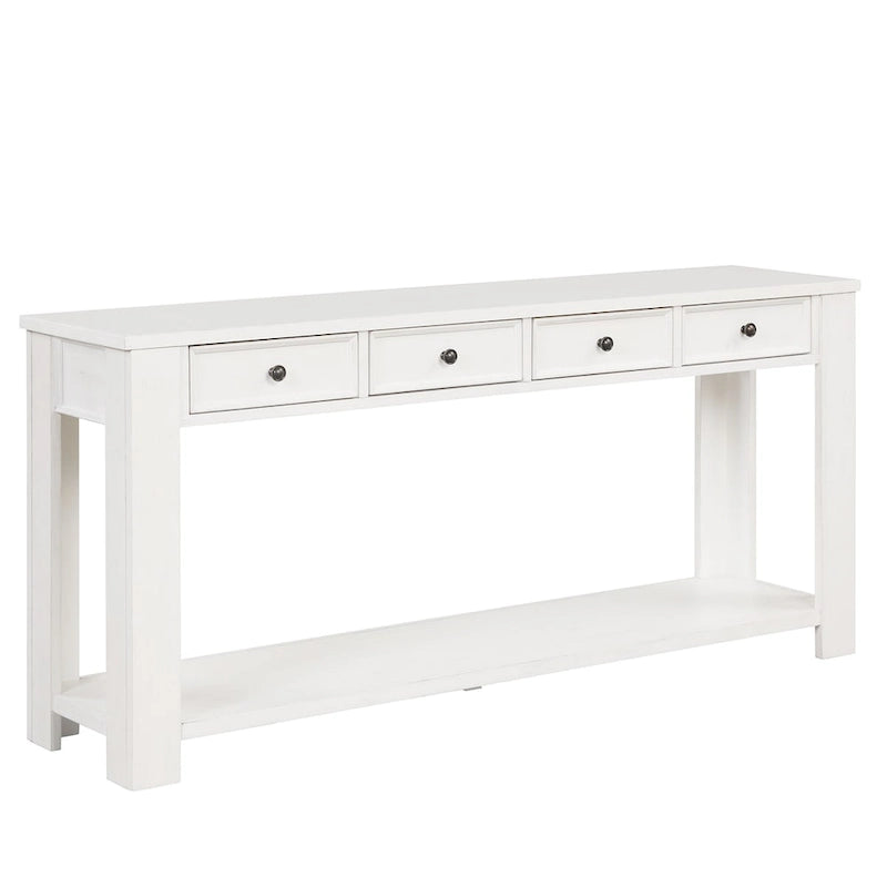 Consolle vintage in legno di pino da 63" con 4 cassetti e ripiano inferiore