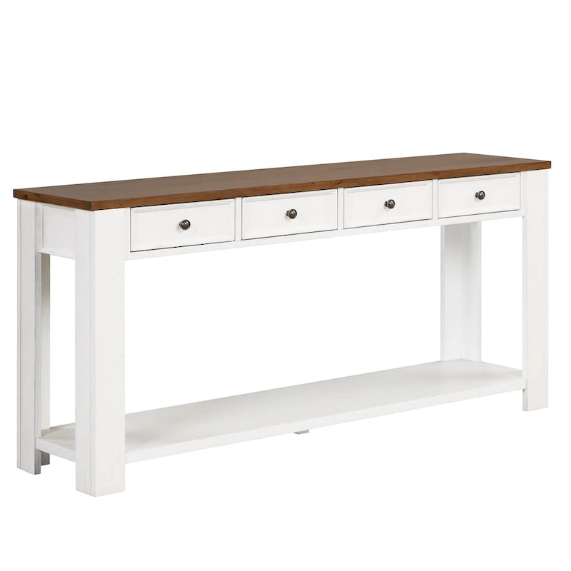 Consolle vintage in legno di pino da 63" con 4 cassetti e ripiano inferiore